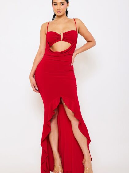 DM25791A - U SHAPE BUCKLE ON BUST BRALETTE TOP MAXI DRESS