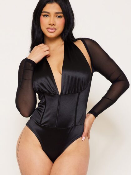 IB2373AP - SATIN AND MESH PANELLED BODYSUIT