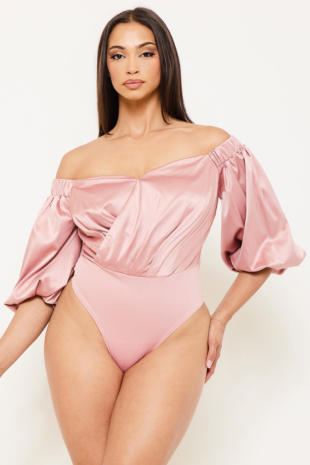 IB2409AP - SATIN OFF THE SHOULDER BODYSUIT