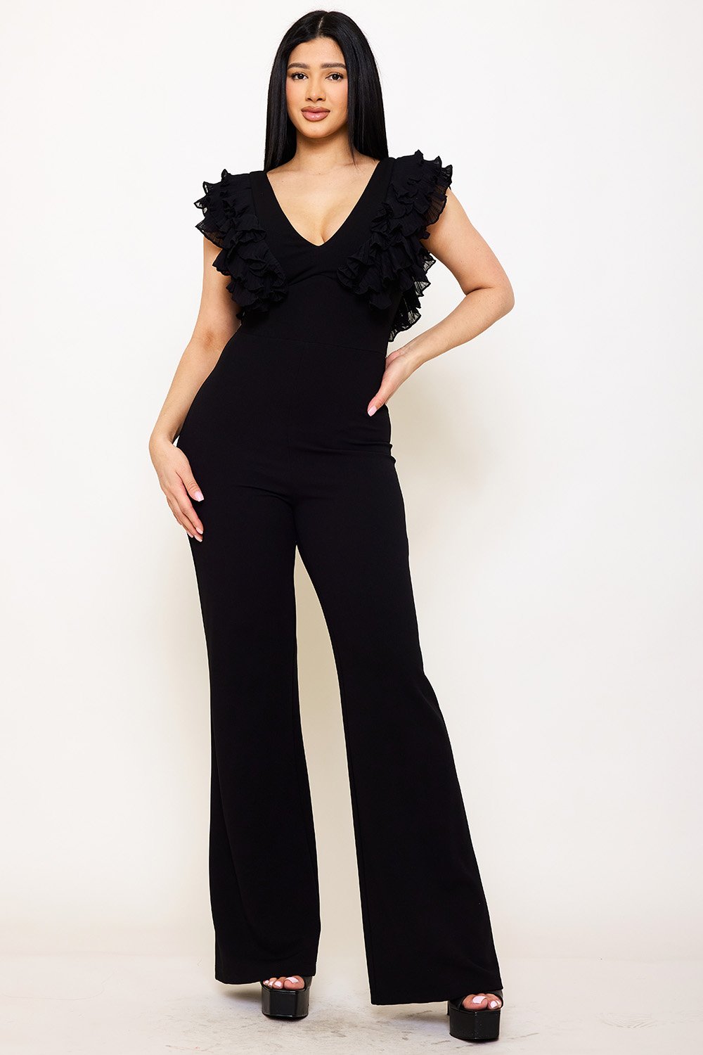 IB2463SP - RUFFLE SLEEVE TECHNO CREPE JUMPSUIT - Image 3
