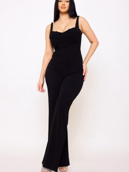IB2465SP - BEADED DETAIL TECHNO CREPE JUMPSUIT
