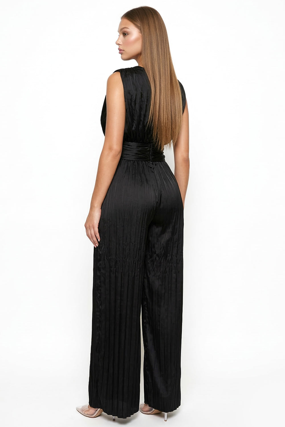 IB2464SP - WOVEN SATIN PLEATED JUMPSUIT - Image 8