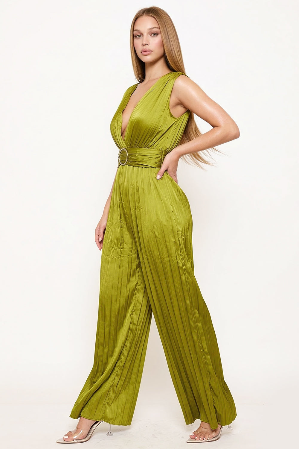IB2464SP - WOVEN SATIN PLEATED JUMPSUIT - Image 3