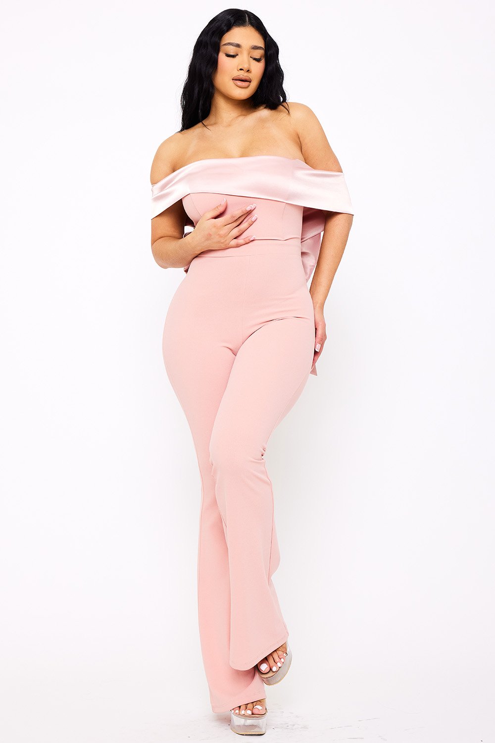 IB2475JP - SATIN AND TECHNO CREPE CONTAST JUMPSUIT - Image 5