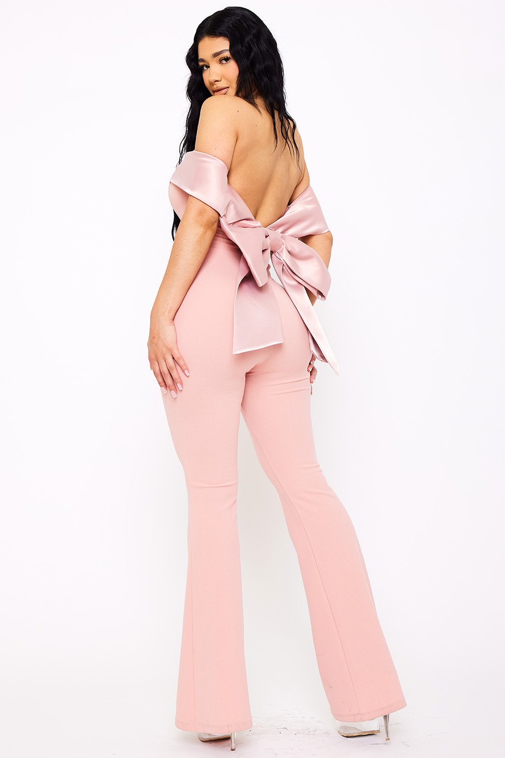 IB2475JP - SATIN AND TECHNO CREPE CONTAST JUMPSUIT