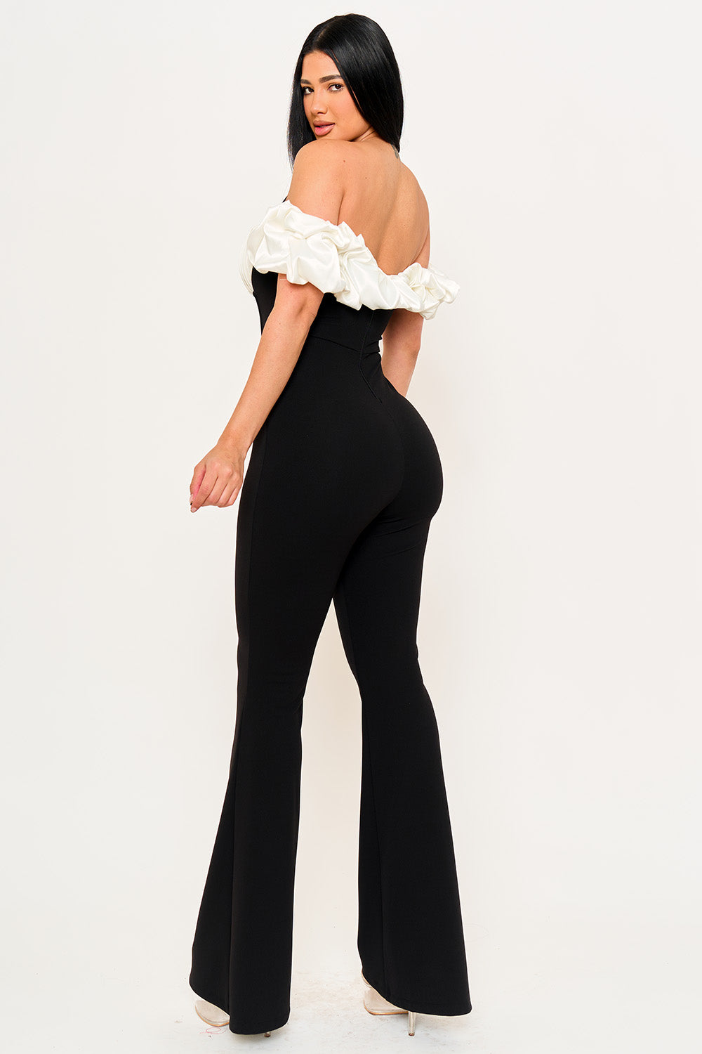 IB2504JP - SATIN AND TECHNO CREPE FABRIC CONTRAST JUMPSUIT - Image 4