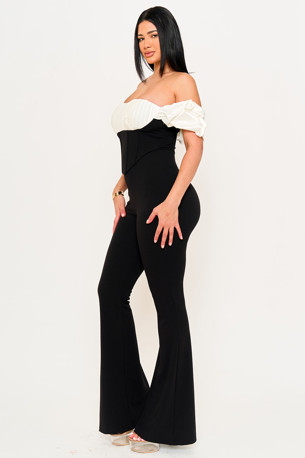 IB2504JP - SATIN AND TECHNO CREPE FABRIC CONTRAST JUMPSUIT - Image 3