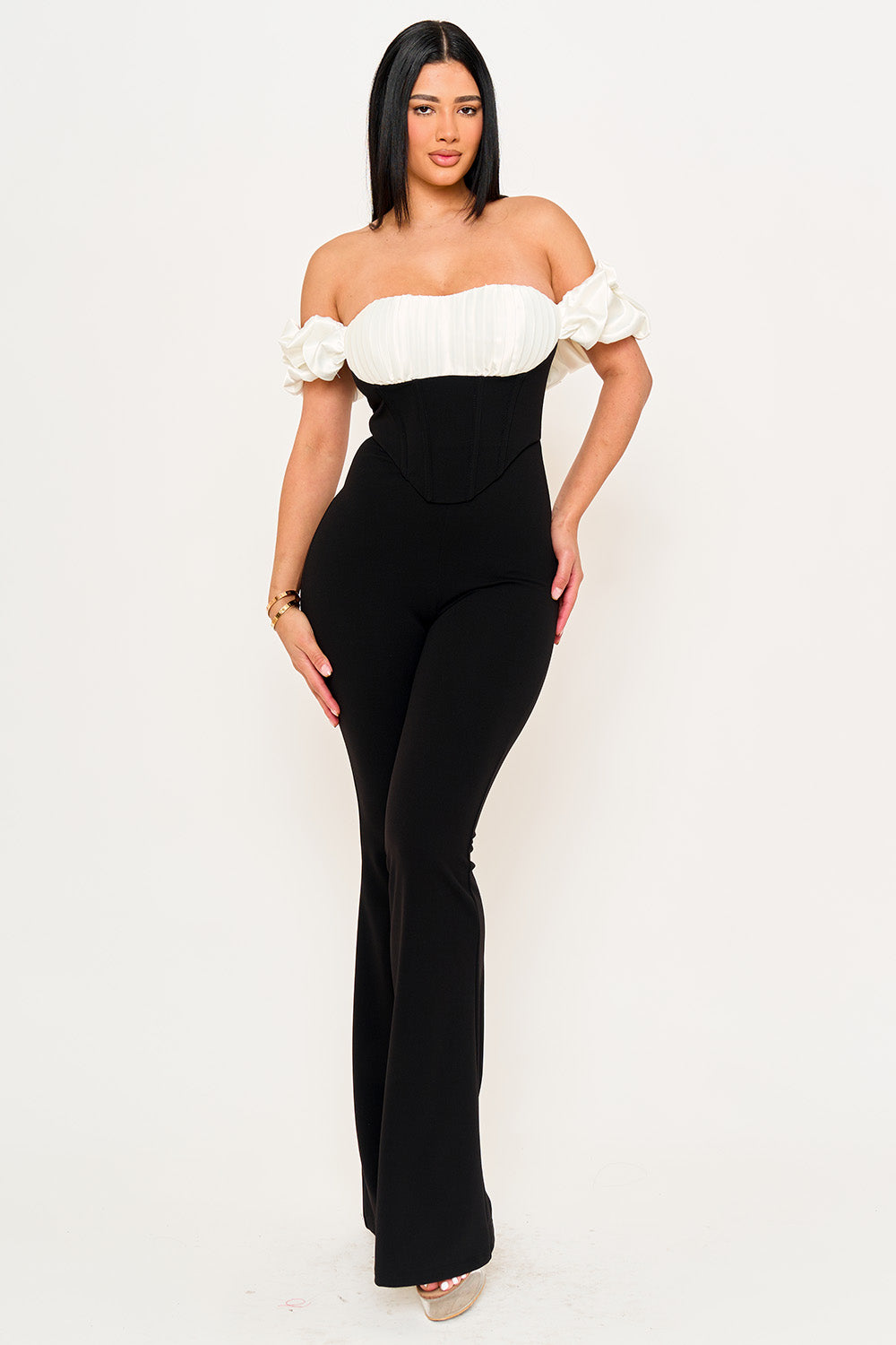 IB2504JP - SATIN AND TECHNO CREPE FABRIC CONTRAST JUMPSUIT - Image 2