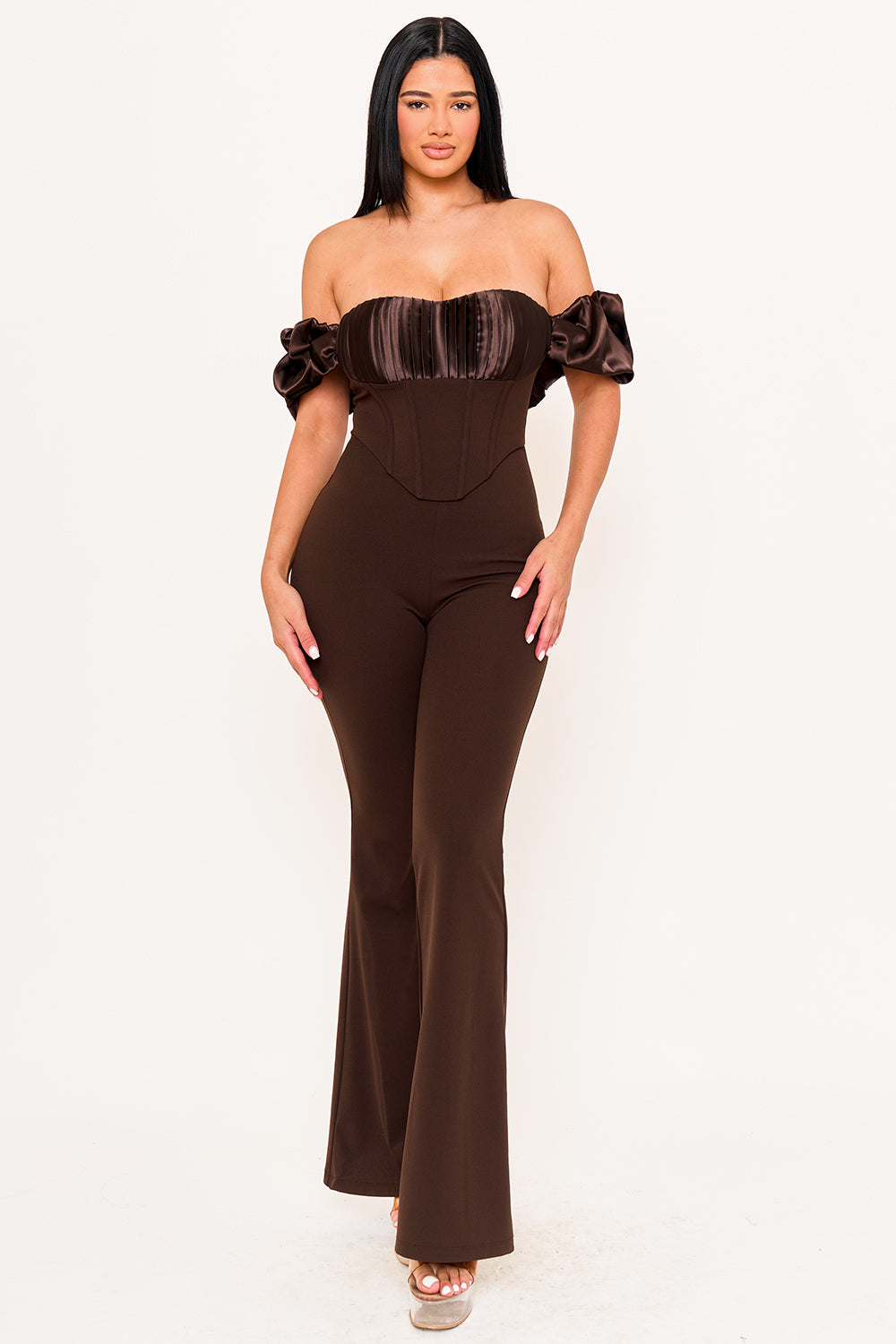 IB2504JP - SATIN AND TECHNO CREPE FABRIC CONTRAST JUMPSUIT - Image 8
