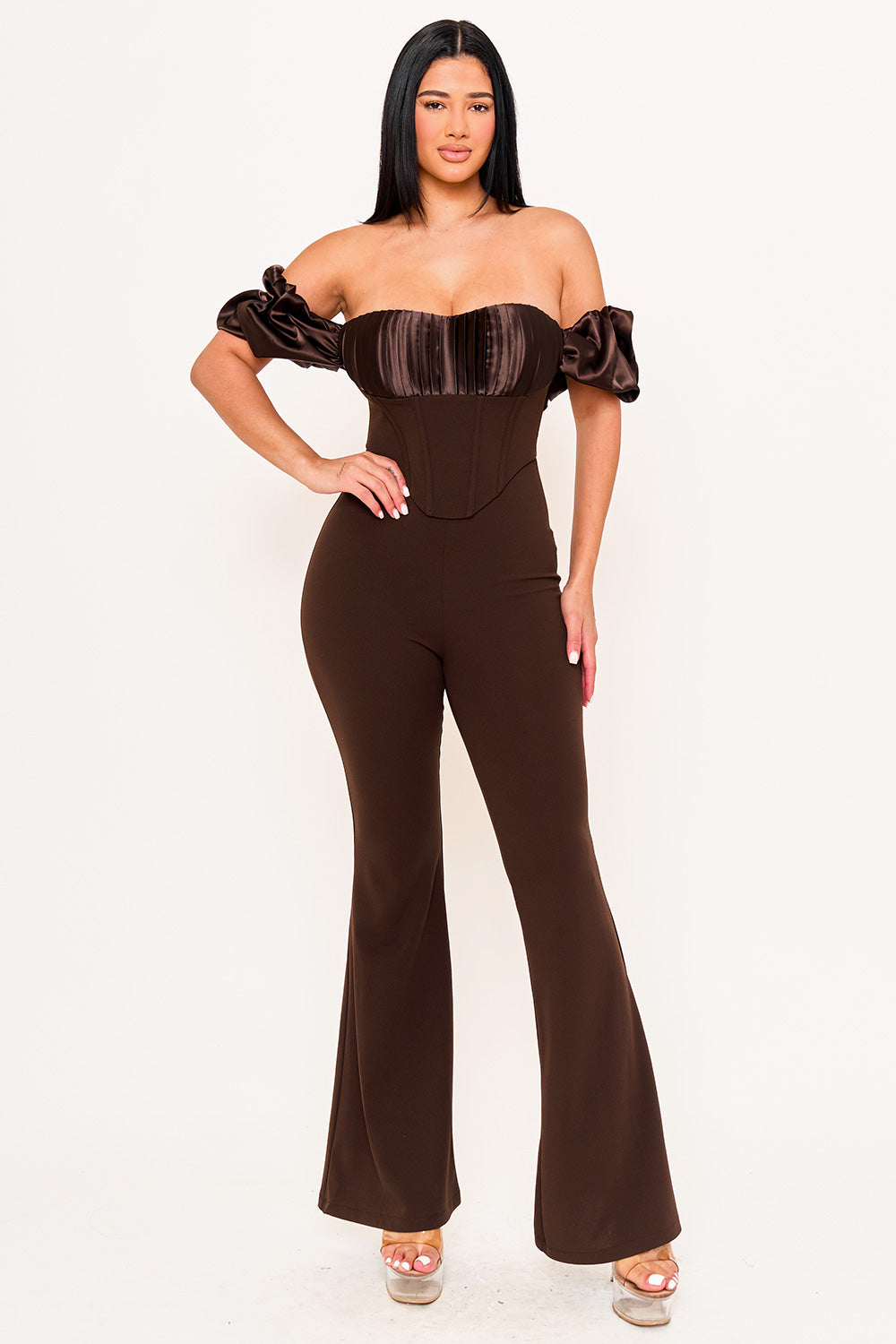 IB2504JP - SATIN AND TECHNO CREPE FABRIC CONTRAST JUMPSUIT - Image 7