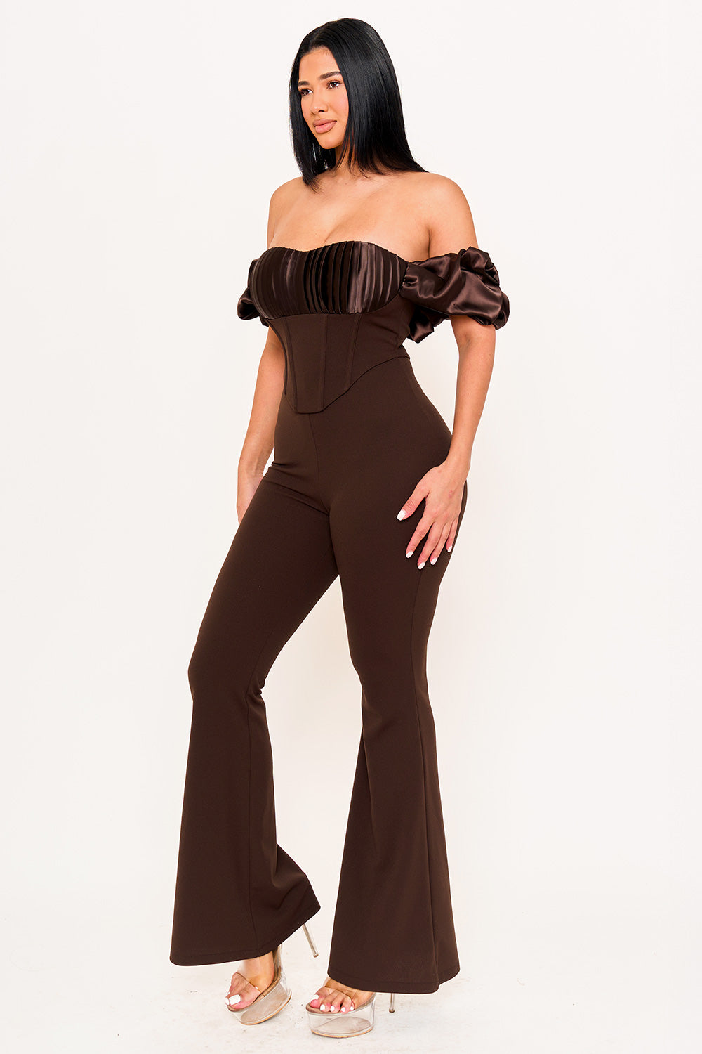 IB2504JP - SATIN AND TECHNO CREPE FABRIC CONTRAST JUMPSUIT - Image 9