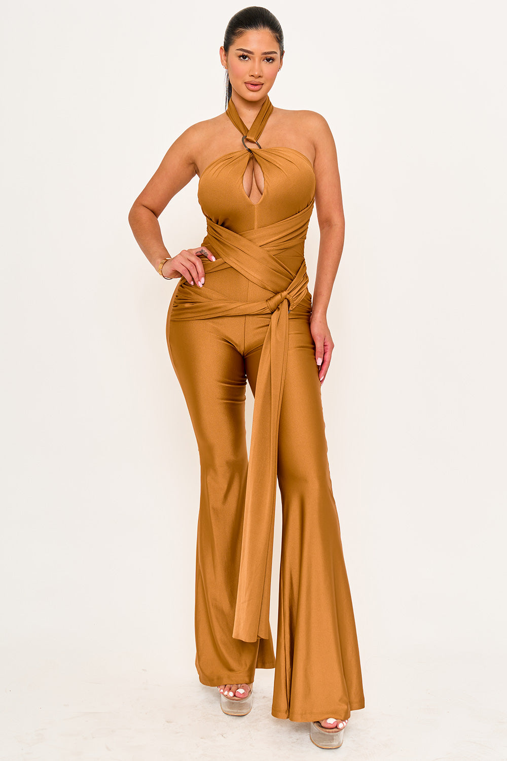 IB2506HP - HALTER TOP WRAP JUMPSUIT