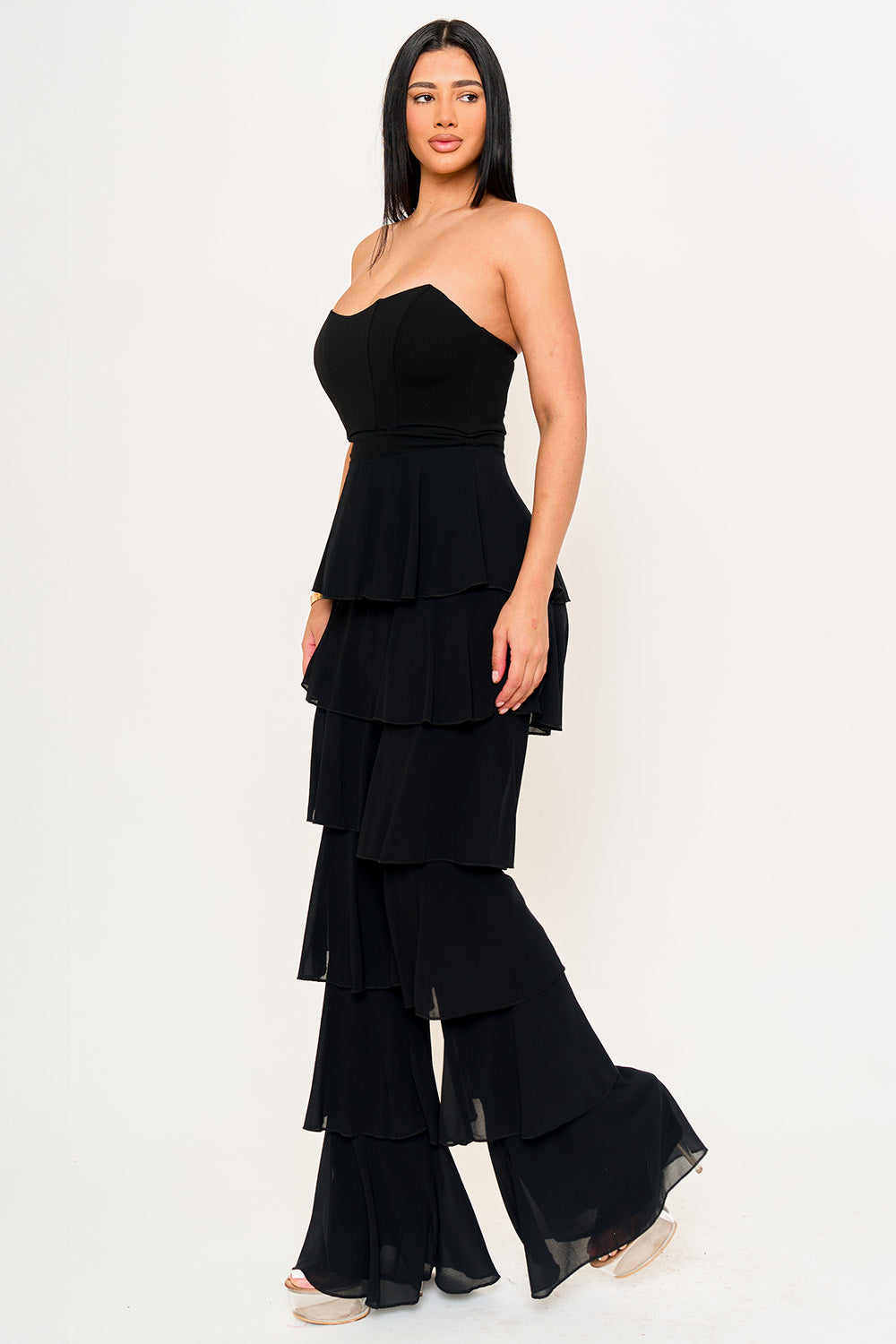 IB2507HP - TECHNO CREPE & CHIFFON CONTRAST JUMPSUIT - Image 2