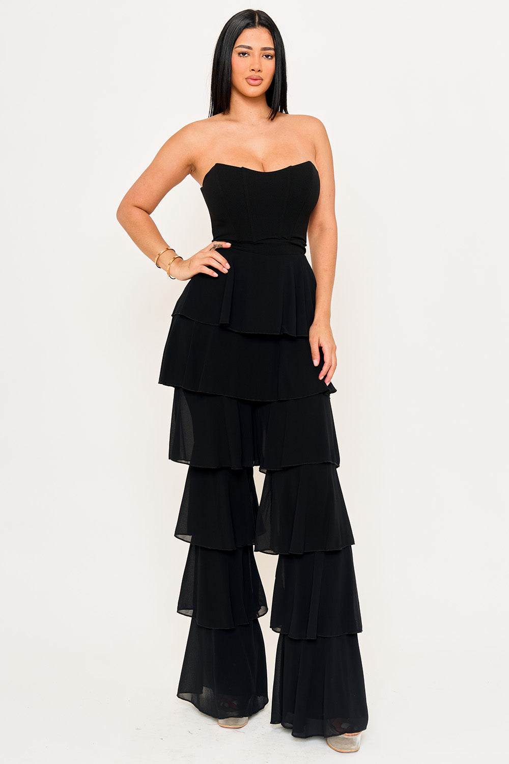 IB2507HP - TECHNO CREPE & CHIFFON CONTRAST JUMPSUIT - Image 9