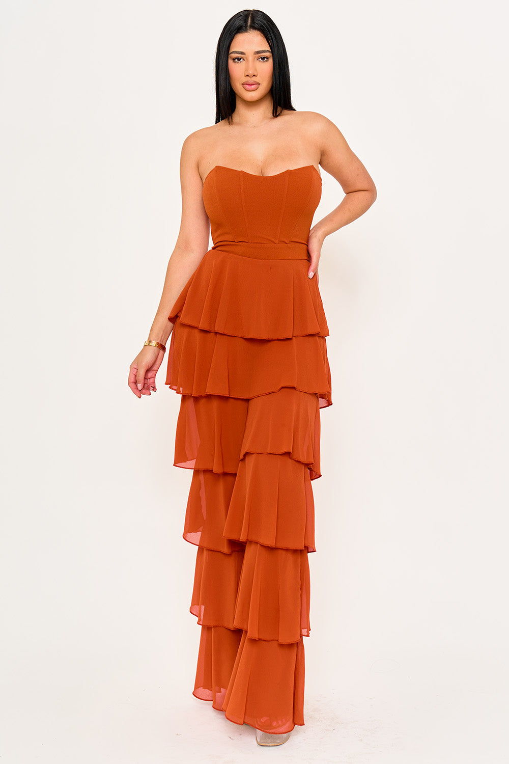 IB2507HP - TECHNO CREPE & CHIFFON CONTRAST JUMPSUIT - Image 13