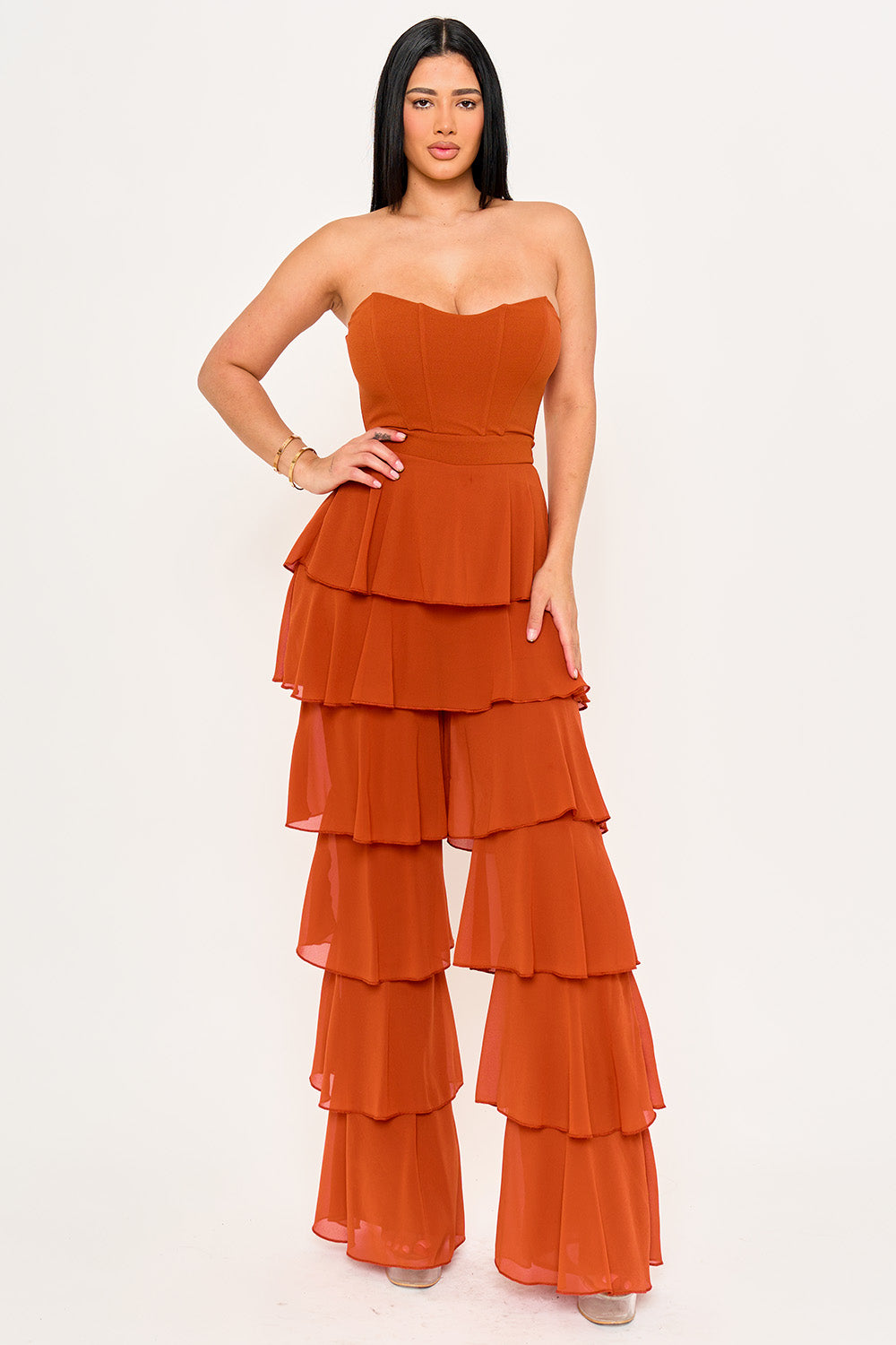 IB2507HP - TECHNO CREPE & CHIFFON CONTRAST JUMPSUIT - Image 14