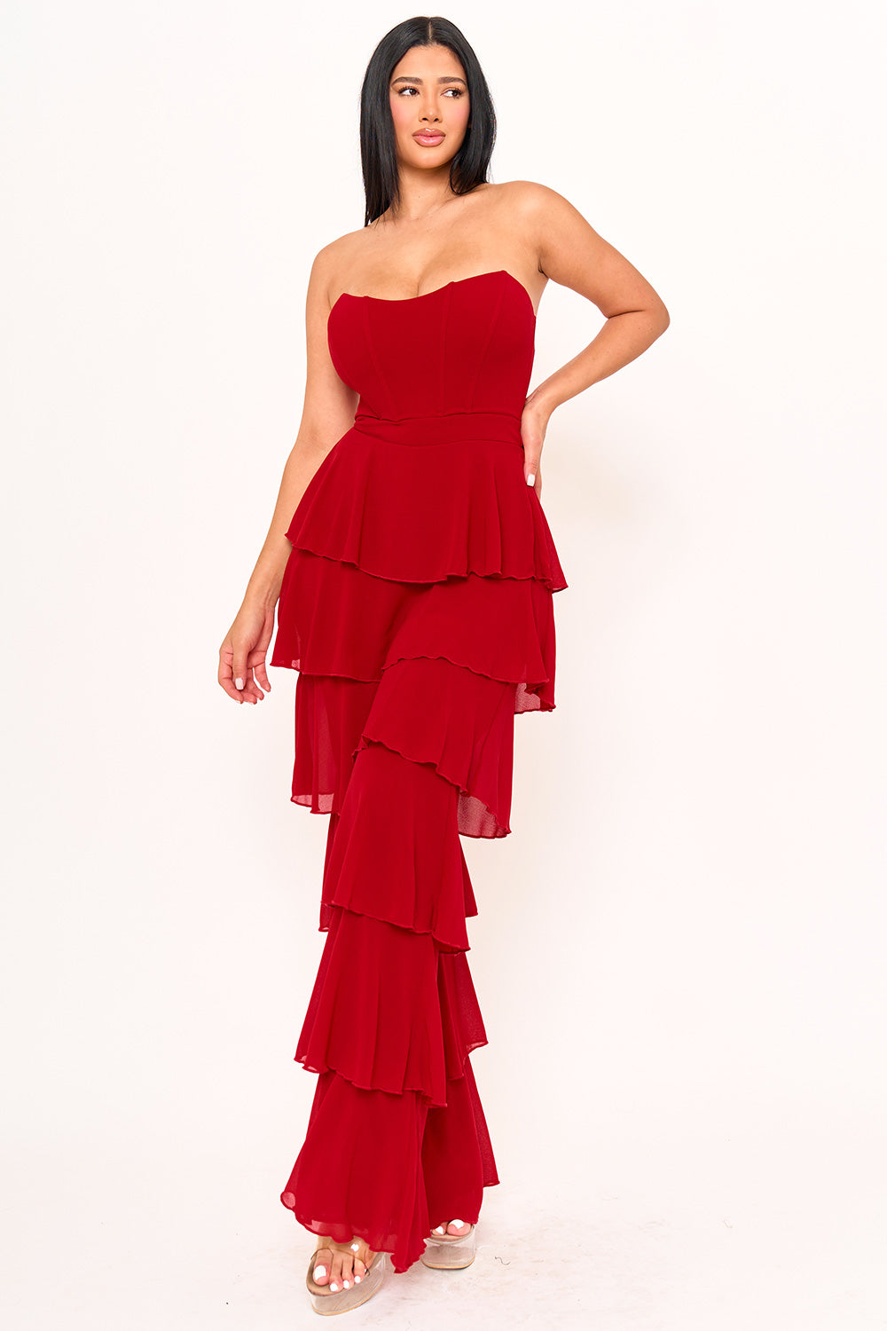 IB2507HP - TECHNO CREPE & CHIFFON CONTRAST JUMPSUIT - Image 4