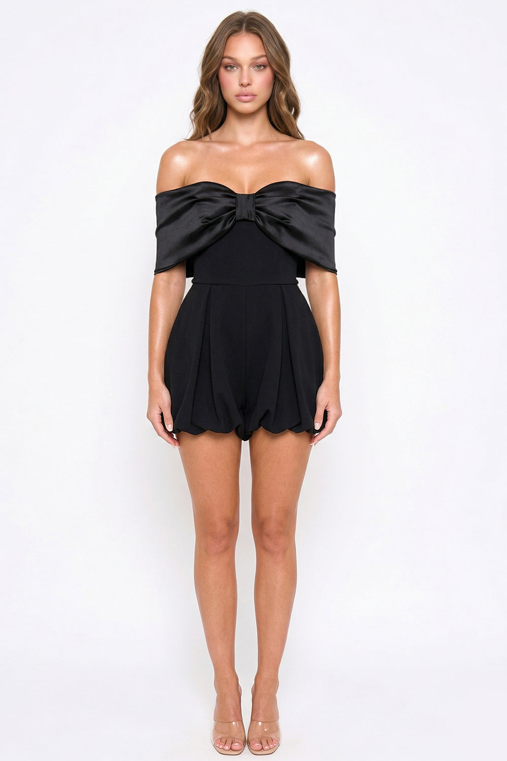 IB2512HP - SATIN LARGE BOW FRONT OFF THE SHOULDER ROMPER - Image 14
