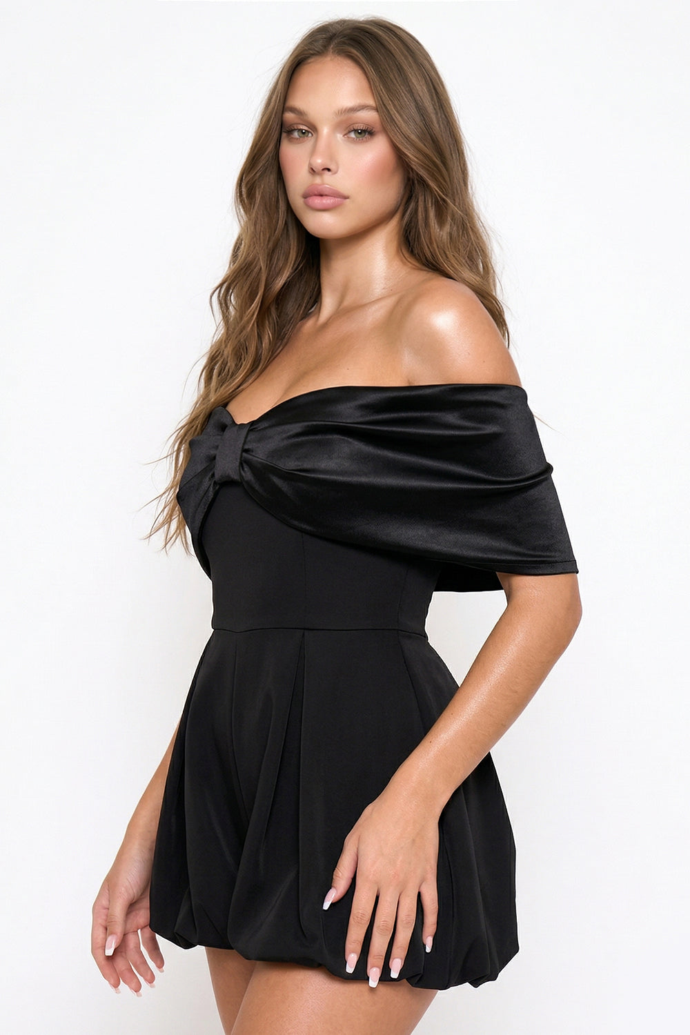 IB2512HP - SATIN LARGE BOW FRONT OFF THE SHOULDER ROMPER - Image 13