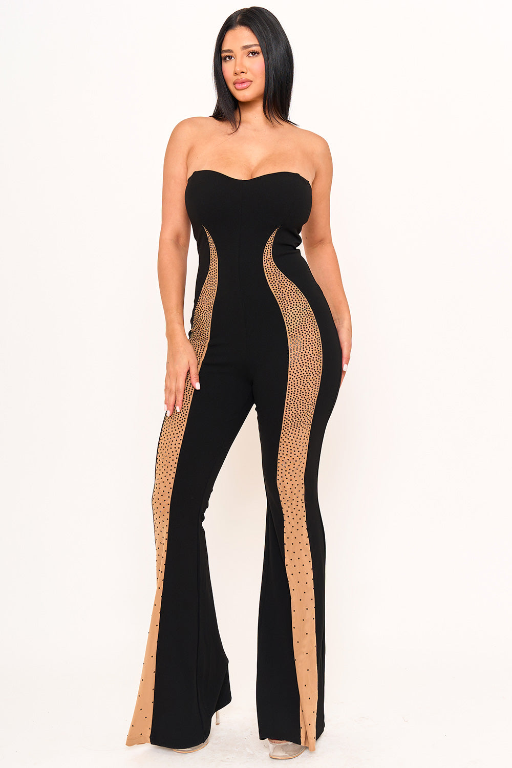 IB2516HP - GRADATION RHINESTONE ON MESH PANELED JUMPSUIT - Image 3