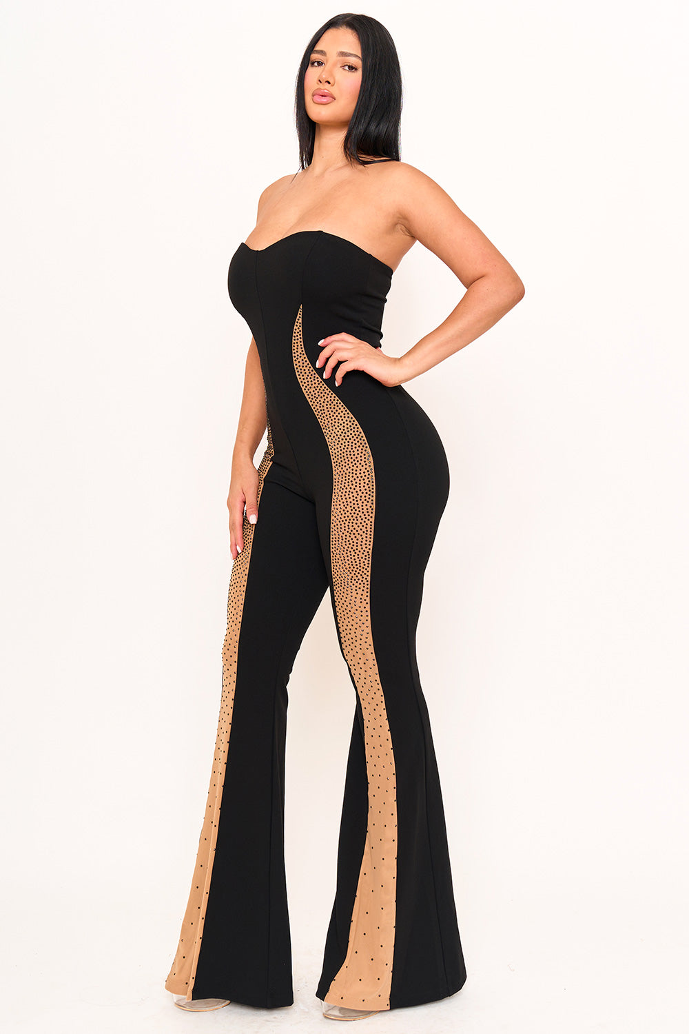 IB2516HP - GRADATION RHINESTONE ON MESH PANELED JUMPSUIT - Image 2