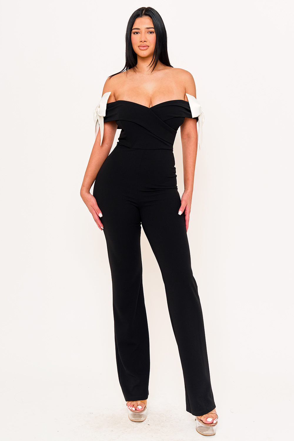 IB2517JP - FABRIC CONTRAST OFF THE SHOULDER JUMPSUIT - Image 5