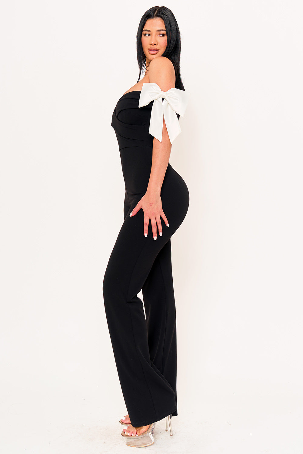 IB2517JP - FABRIC CONTRAST OFF THE SHOULDER JUMPSUIT - Image 6