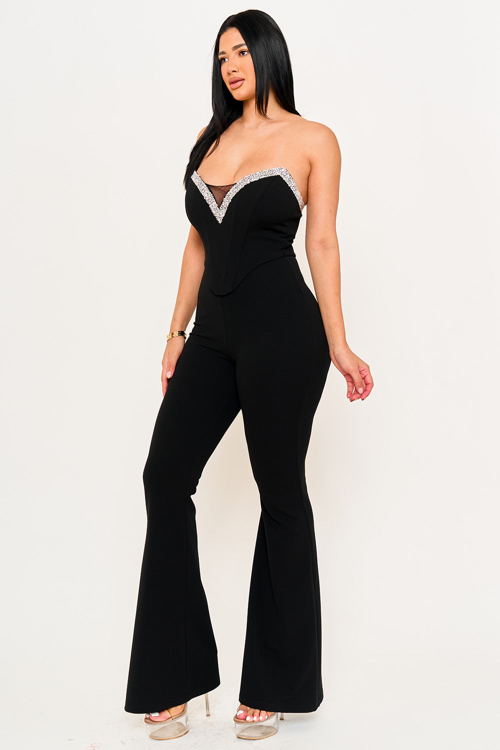 IB2529SP - RHINESTONE TAPE TRIM AROUND BUST JUMPSUIT - Image 4