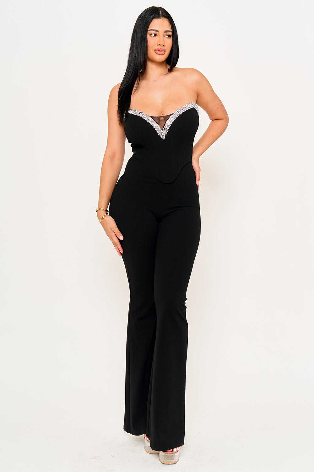 IB2529SP - RHINESTONE TAPE TRIM AROUND BUST JUMPSUIT - Image 5