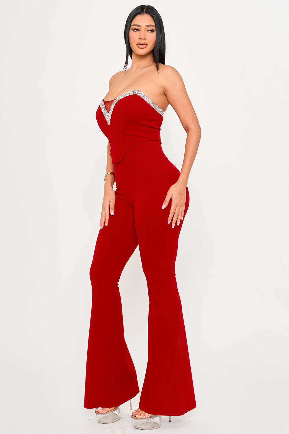 IB2529SP - RHINESTONE TAPE TRIM AROUND BUST JUMPSUIT - Image 2
