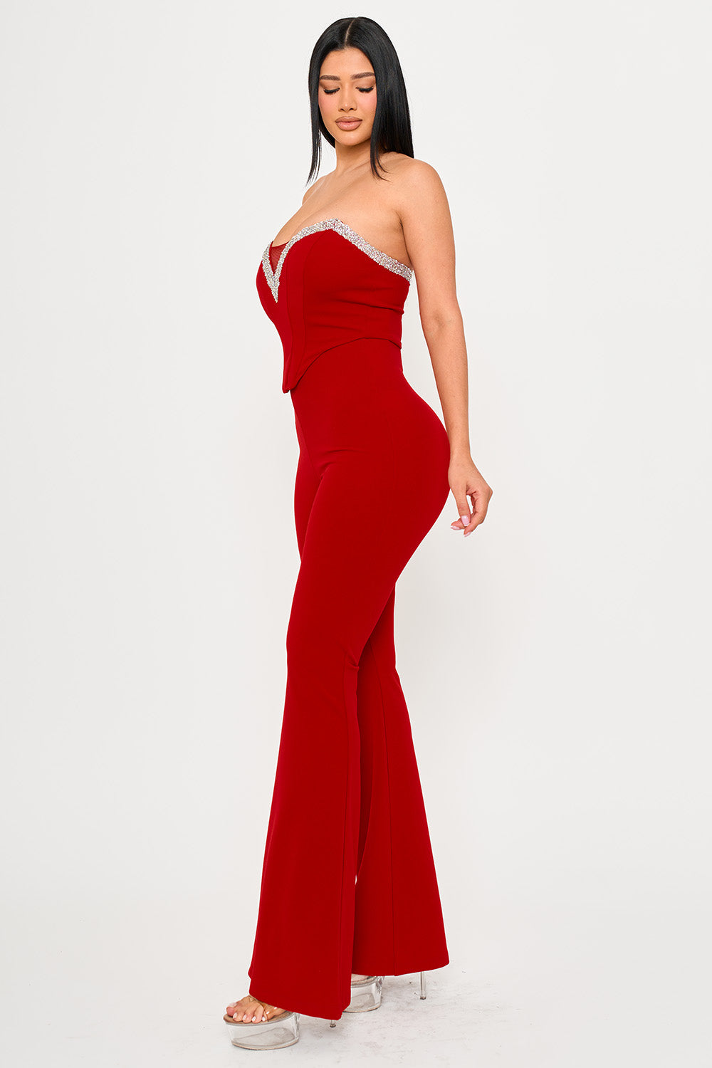 IB2529SP - RHINESTONE TAPE TRIM AROUND BUST JUMPSUIT - Image 8