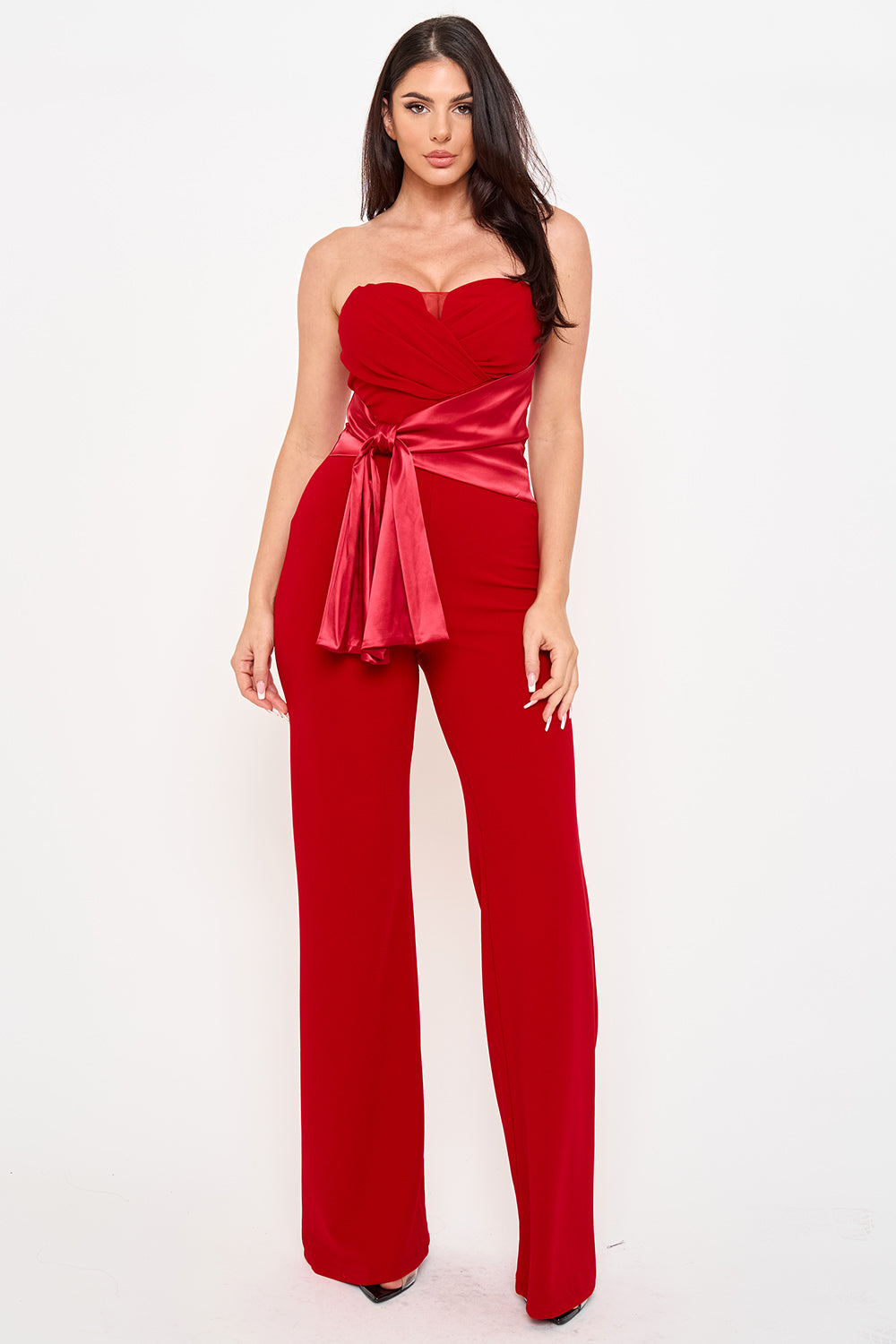 IB2555HP - SATIN WAIST TWIST TIE JUMPSUIT - Image 2