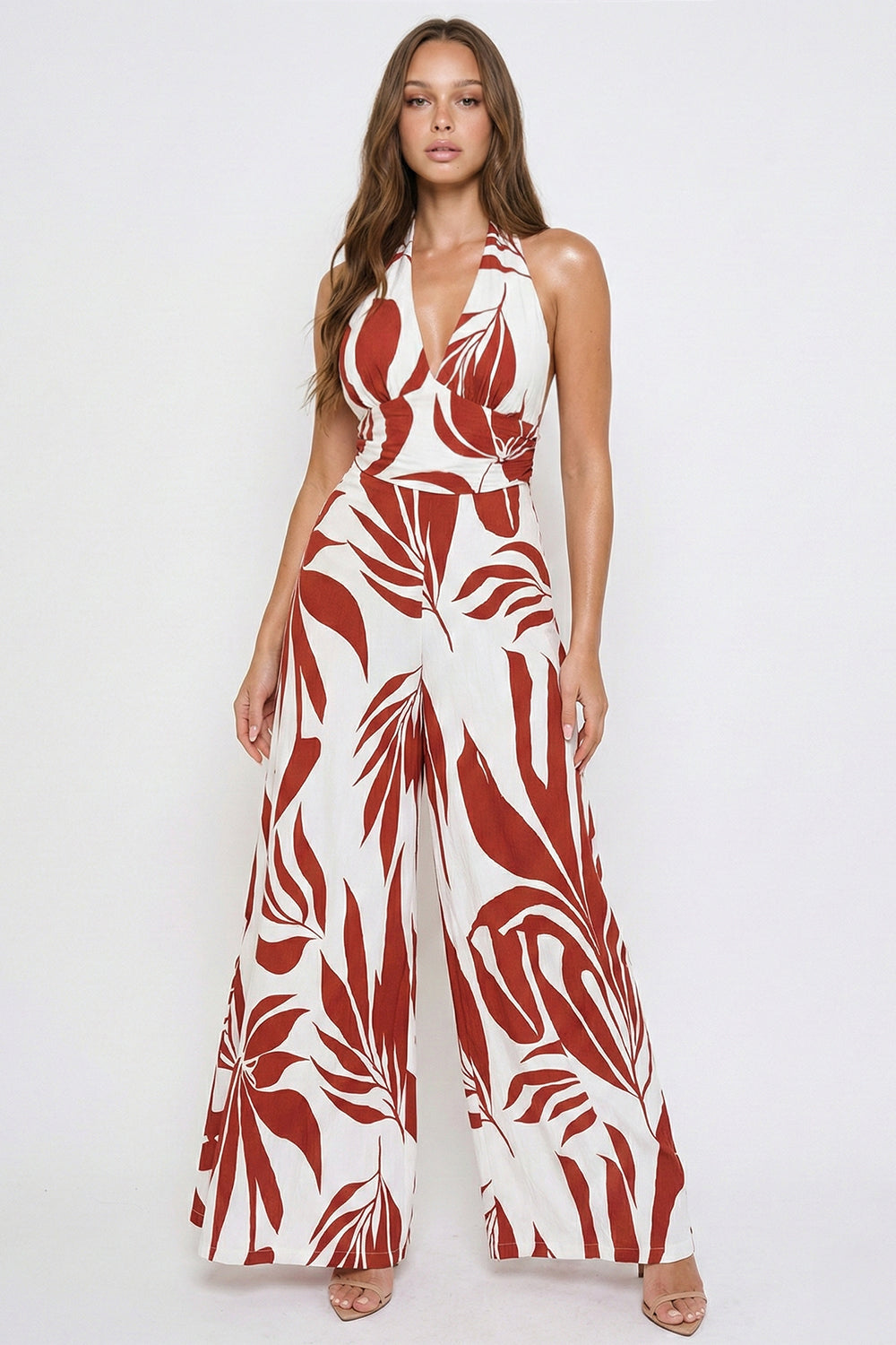 IB2561HP - TROPICAL LEAF PRINT ON LINEN JUMPSUIT - Image 2