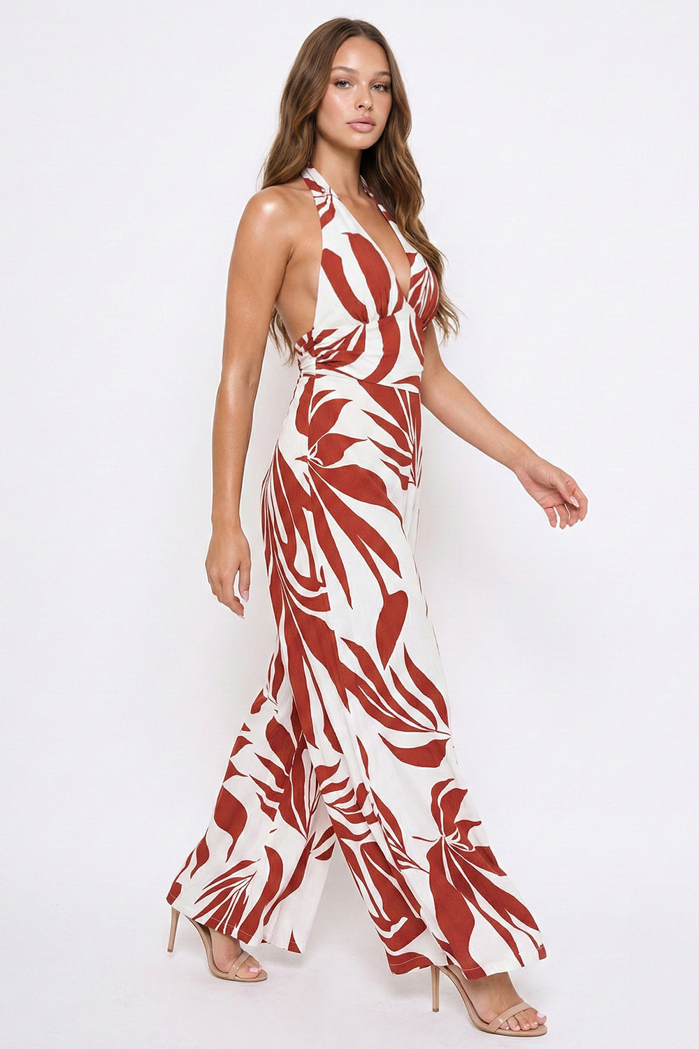 IB2561HP - TROPICAL LEAF PRINT ON LINEN JUMPSUIT - Image 3