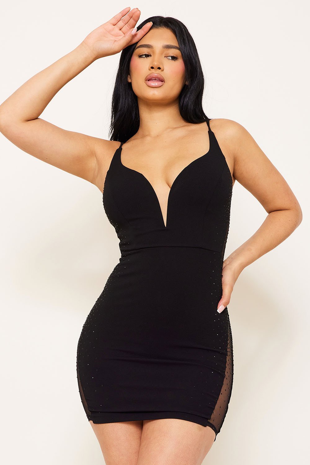 ID9988SP - RHINESTONE ON THE SIDE PLUNGING NECK MINI DRESS - Image 11