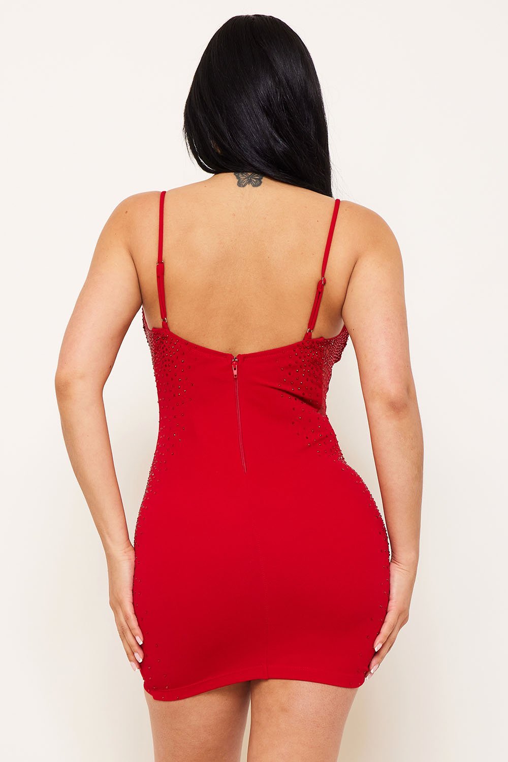 ID9988SP - RHINESTONE ON THE SIDE PLUNGING NECK MINI DRESS - Image 8