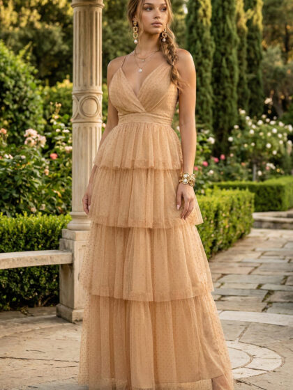 IDM9064JP - GLITTER MESH LAYERED MAXI DRESS