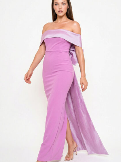 IDM9381SP - CONTRAST FABRIC OFF THE SHOULDER MAXI DRESS