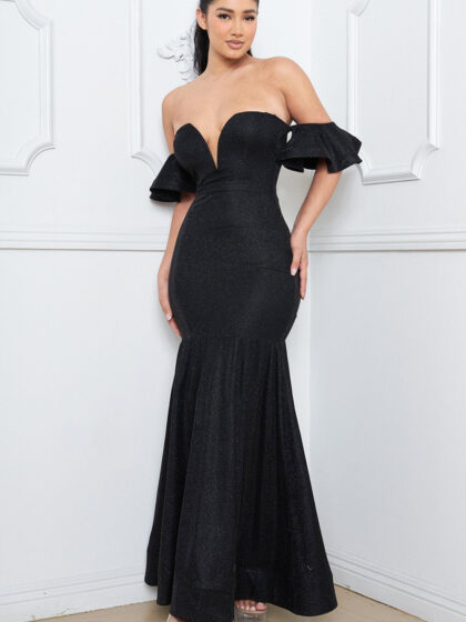 IDM9523JP - SHIMMER METALLIC OFF THE SHOULDER MAXI DRESS
