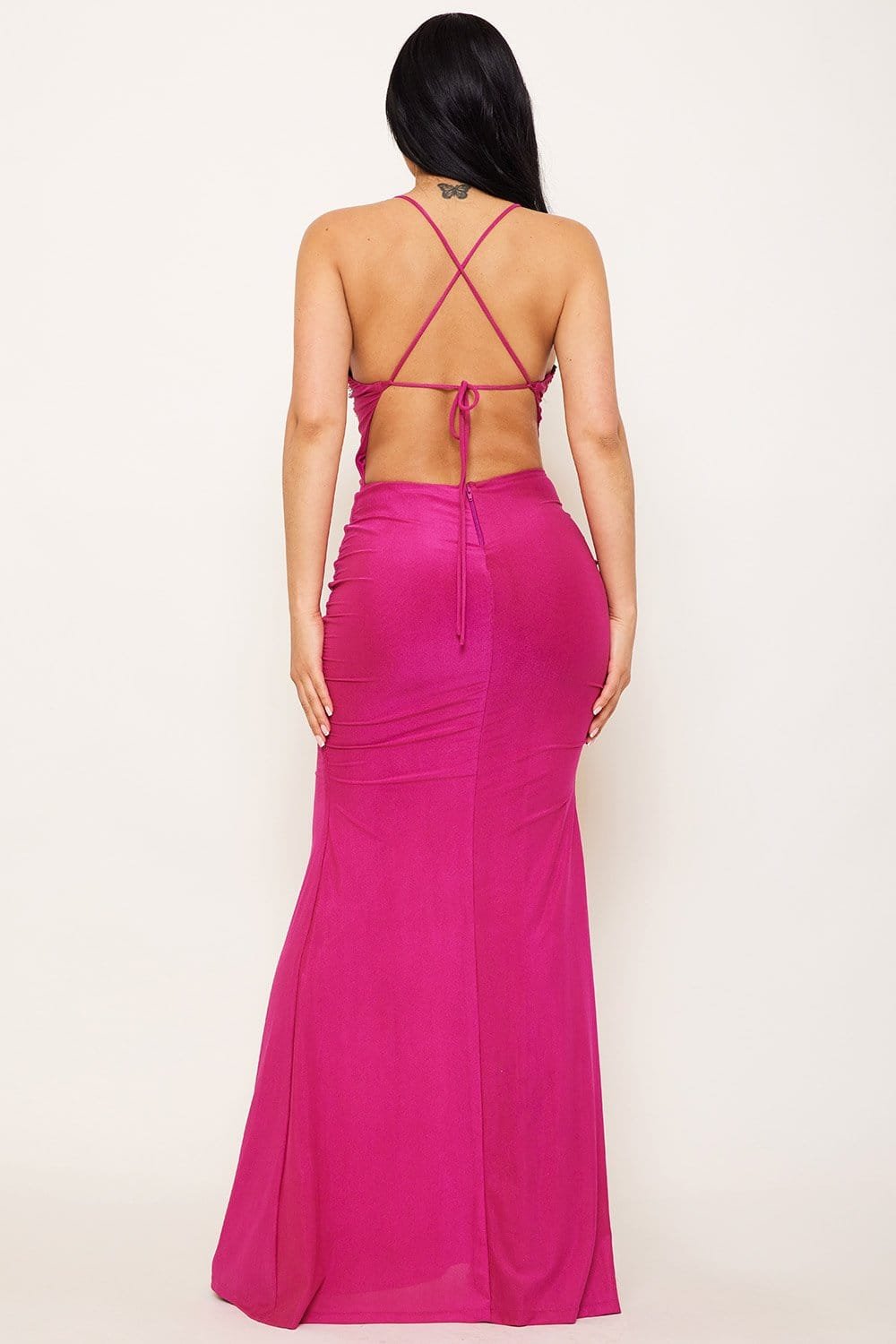 IDM9960SP - RHINESTONE WITH SHIRRING ON THE SIDE MAXI DRESS - Image 3