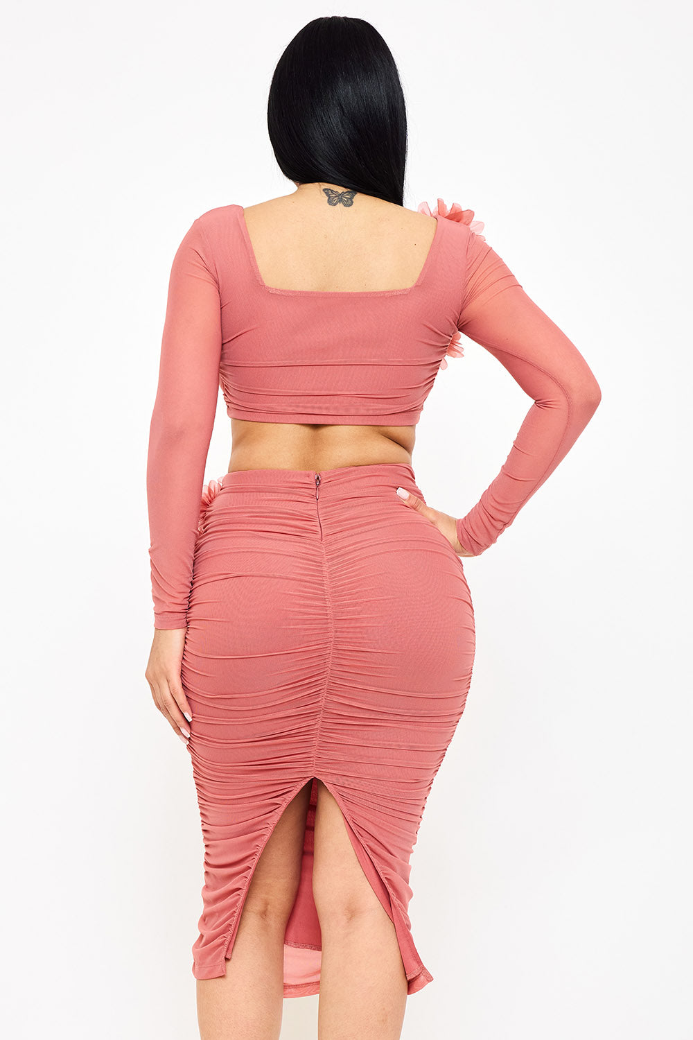 IR1829JP - POWER MESH FLORAL APPLIQUE ATTACHED MIDI SKIRT SET - Image 7