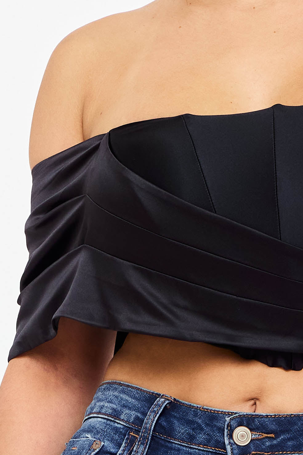 IT1345AP - PEARL SATIN ONE SHOULDER OFF THE SHOULDER CROP TOP - Image 6