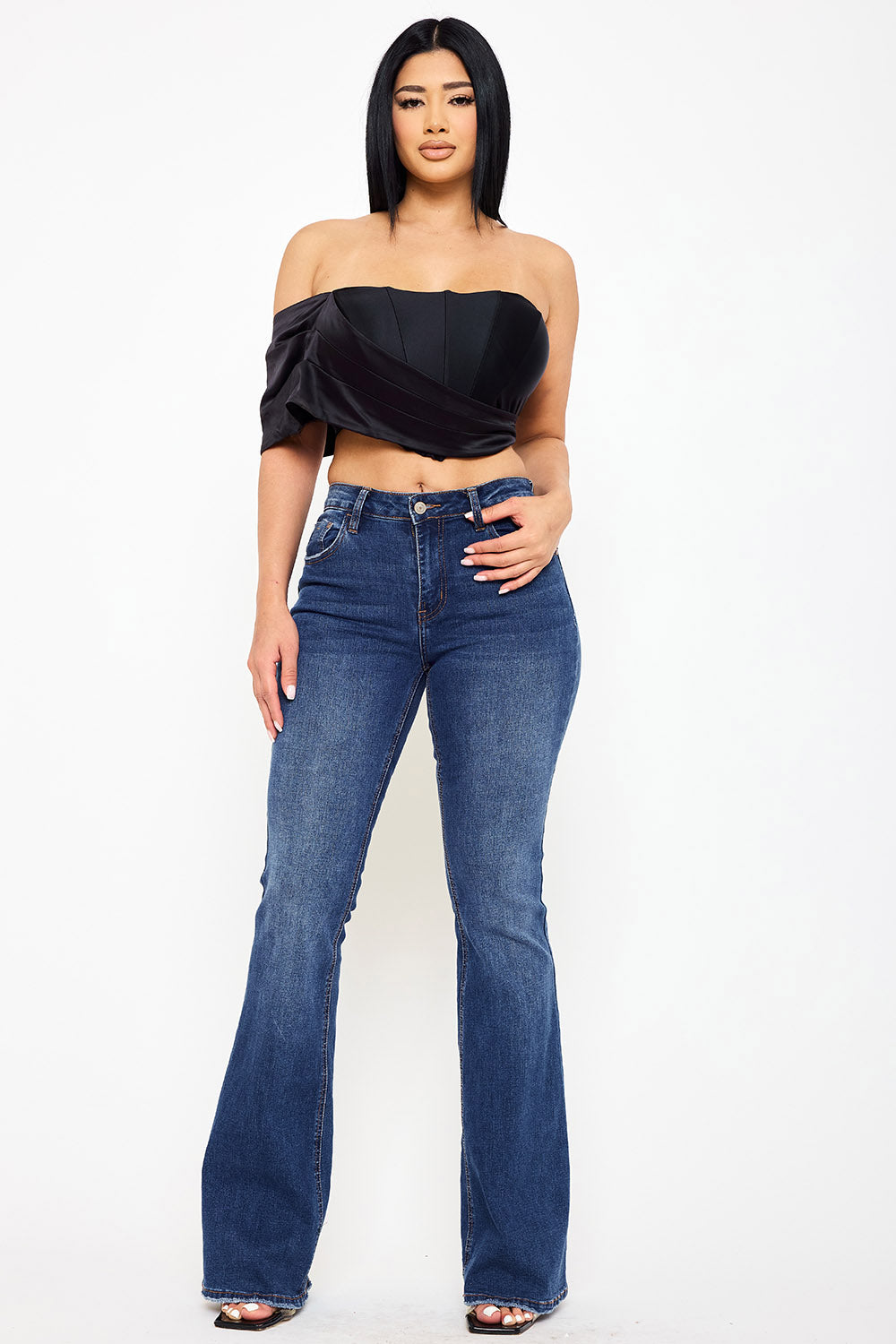 IT1345AP - PEARL SATIN ONE SHOULDER OFF THE SHOULDER CROP TOP - Image 3