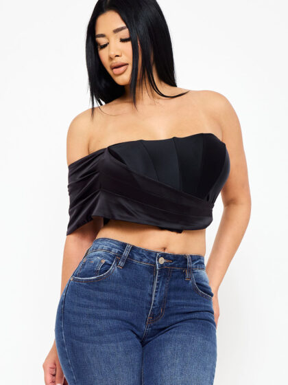 IT1345AP - PEARL SATIN ONE SHOULDER OFF THE SHOULDER CROP TOP