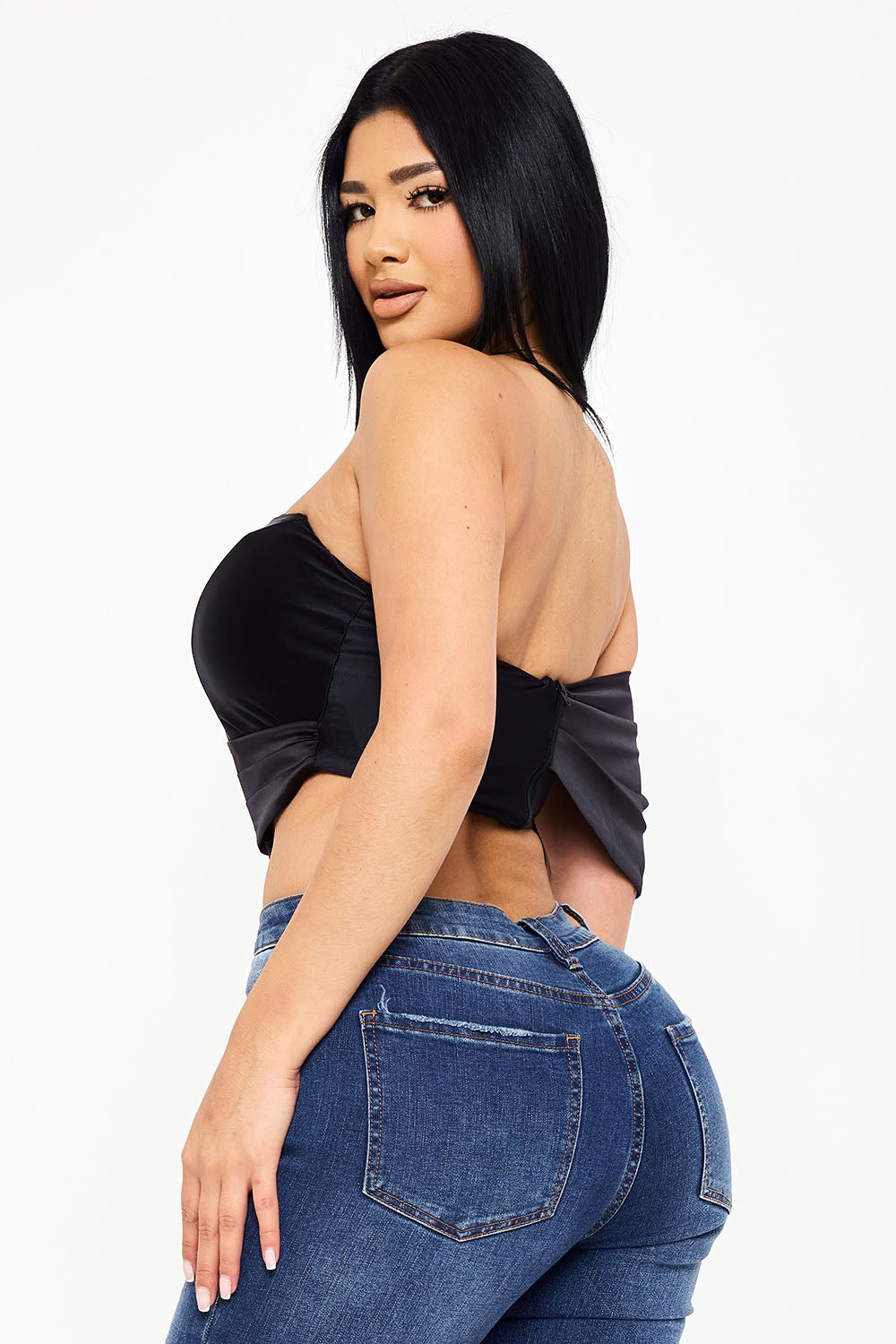 IT1345AP - PEARL SATIN ONE SHOULDER OFF THE SHOULDER CROP TOP - Image 5