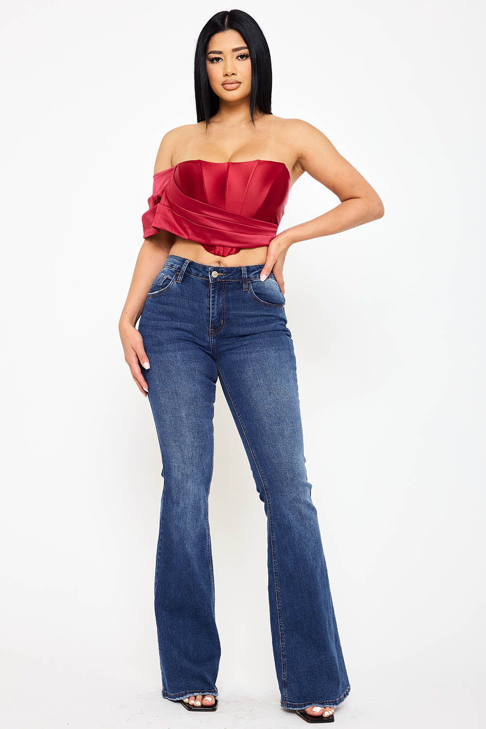 IT1345AP - PEARL SATIN ONE SHOULDER OFF THE SHOULDER CROP TOP - Image 7
