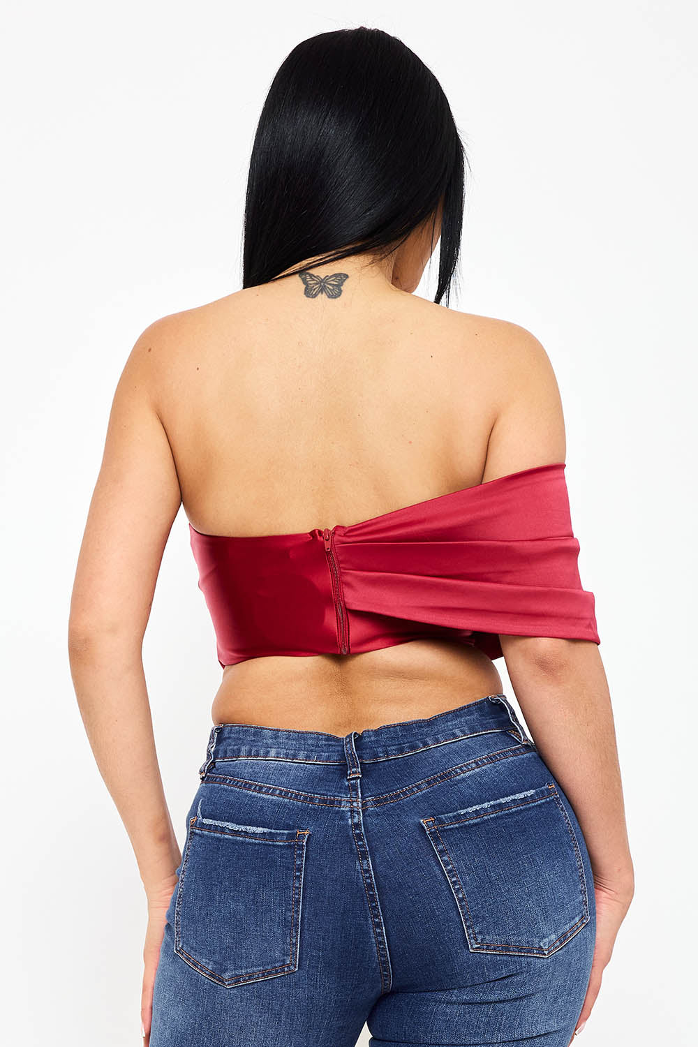 IT1345AP - PEARL SATIN ONE SHOULDER OFF THE SHOULDER CROP TOP - Image 8