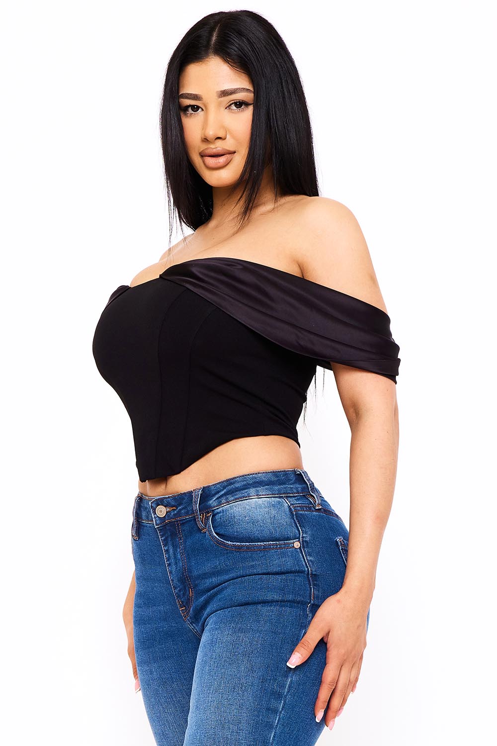 IT1346AP - COLOR CONTRAST DRAPPED OFF THE SHOULDER TOP - Image 9
