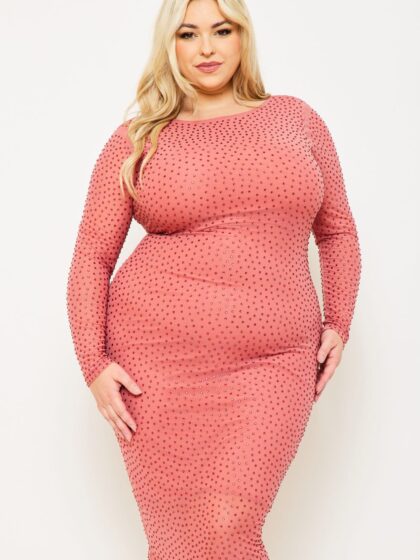 IXD8469AP - TRANSLUCENT SILVER RHINESTONE PLUS MIDI DRESS