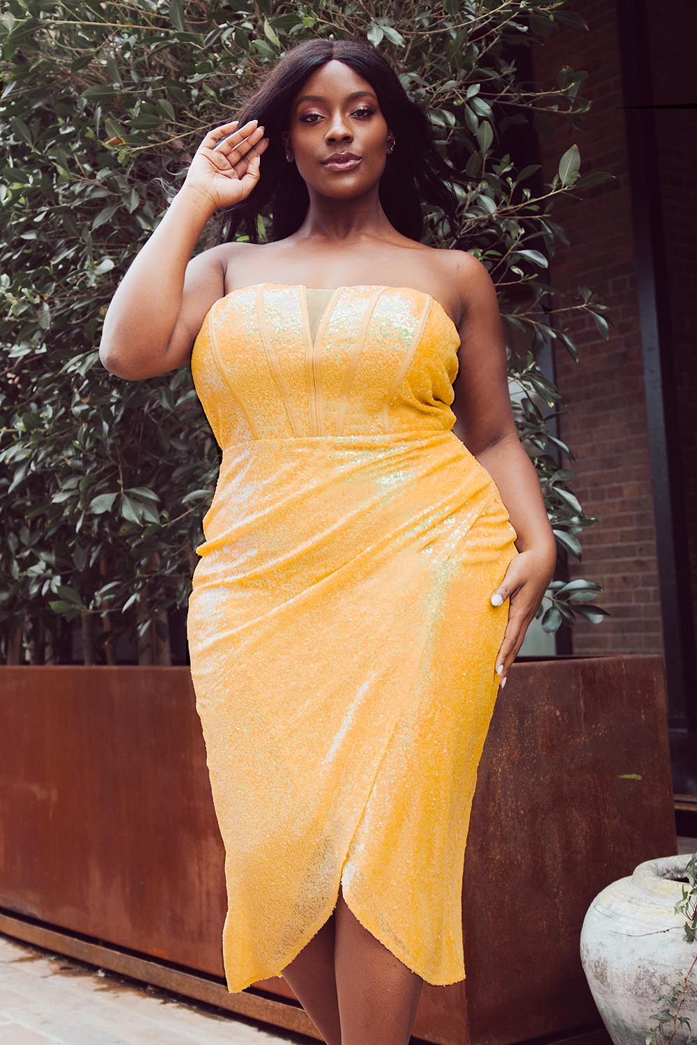 IXD9810SP - IRIDESCENT SEQUIN WRAP PLUS SIZE MIDI DRESS